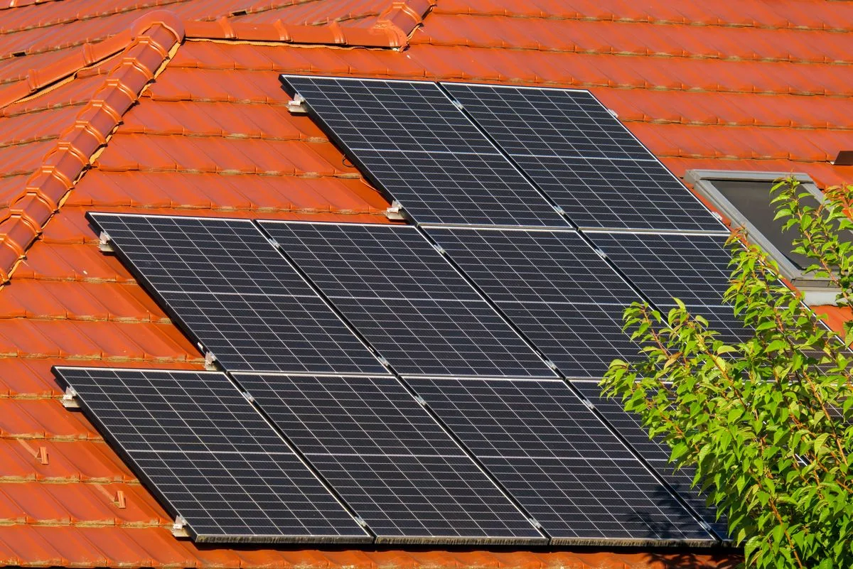 Solar panels fitted on a tiled roof